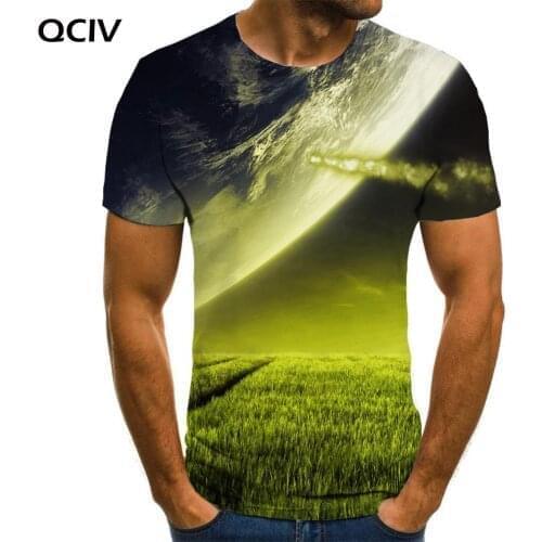 QCIV Brand Space T shirt Men Planet Anime Clothes Creativity T-shirts 3d Fantasy Tshirt Printed Short Sleeve Punk Rock Printed