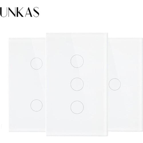 UNKAS US Standard 1/2/3 Gang 1 Way Touch Smart Switch Sensor Switch Single Fire Line Wall Light Only Touch Function Switch