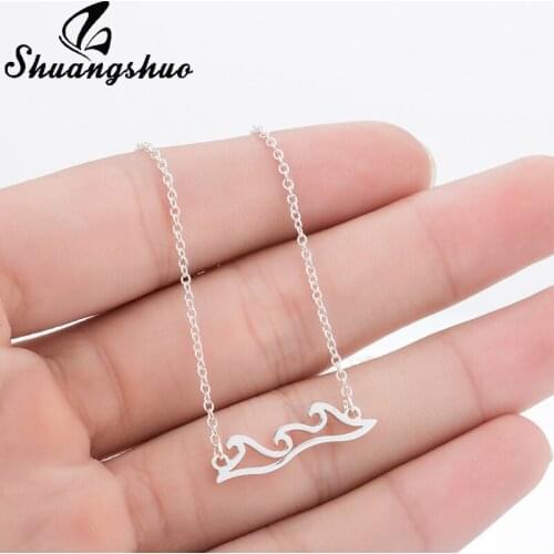 Shuangshuo Fashion Wave Necklace Origami Geometric Necklace Chain Wave Necklaces & Pendants for Women Beach Jewelry Choker colar