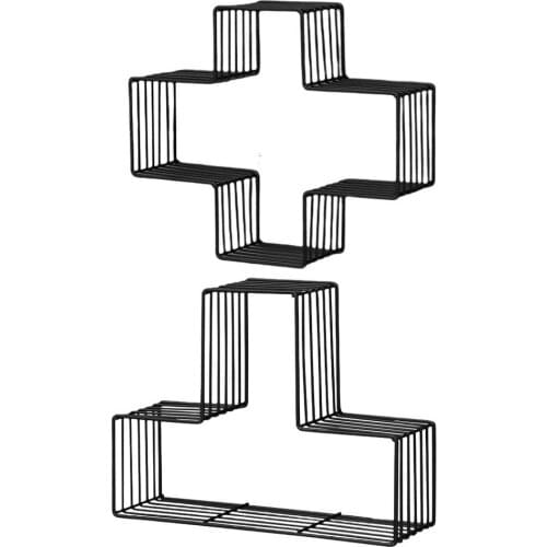 Funny Geometric Floating Shelves Wall Mounted Functional Decorative Storage Rack Wrought Iron Wall Art Hanging Shelf