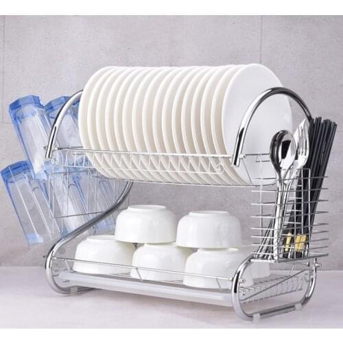 Storage Rack 2 Layer Dish Drainer Stainless Steel Art Kitchen Cutlery Drain Utensils Organizer Rustproof Dishes Plates Shelf HWC