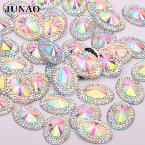 JUNAO 10x14mm 18*25mm Oval Shape AB Crystal Rhinestone Flat Back Crystal Stone Resin Gems Non Hotfix Strass Beads for DIY Crafts