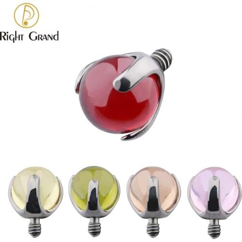 Right Grand ASTM F136 Titanium 14G 16G Prong Set Cubic Zircon Dermal Anchor Top Labret Lip Piercing Jewelry