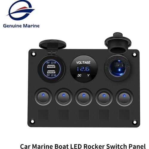 Waterproof Digital Voltmeter Dual USB Port 12V Outlet Combination Car Marine Boat LED Rocker Switch Panel