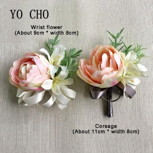 YO CHO Delicate Tulip Wrist Flower Bride Corsage Hand Deorative Wristband Bracelet Bridesmaid Wedding Dancing Party Decor Gift