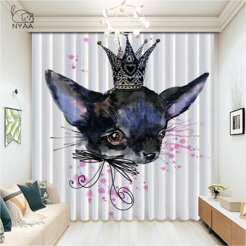 Funny Puppy Watercolor 3D Curtains For Bedroom Home Printed Car Window Curtains Decor Salon Blackout Curtain Black Micro Shading
