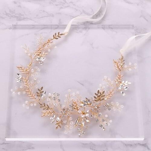 AiliBride Trendy Gold Pearl Crystal Wedding Headband Bridal Hairband Tiara Hair Jewelry Women Wedding Hair Ornaments Handmade