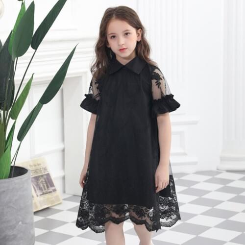 4-15Y girl black elegant dress big girls dresses summer 2020 teenage girls clothing kids princess dress for children clothes