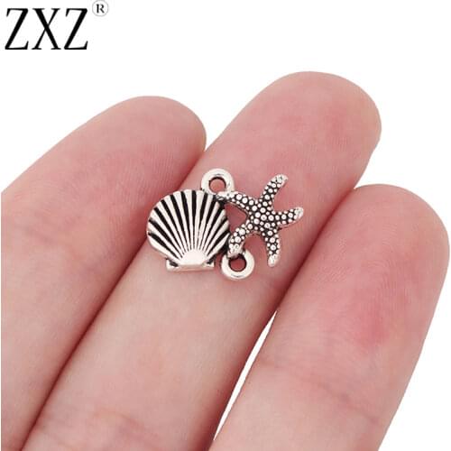 ZXZ 30pcs Tibetan Silver Scallop Shell Starfish Connector Charms for Bracelet Jewelry Making Findings 18x13mm