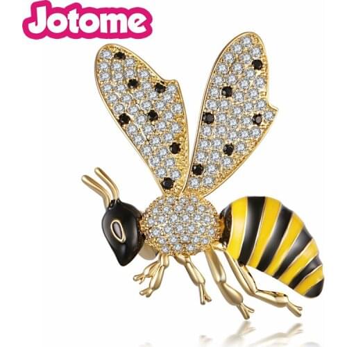 100pcs/lot Black Enamel Crystal Gold and Crystal Bumble Bee Brooch