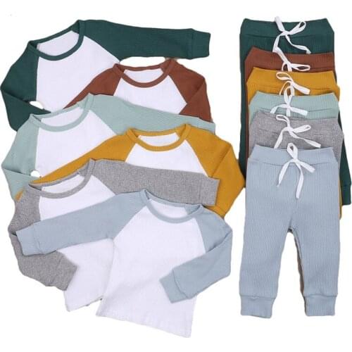 2020 Baby Boys Clothing Sets Autumn Long Sleeve Round Neck Raglan Sleeve Tops + Knitted High Waist Long Pants 2PCS Set 1-4Y