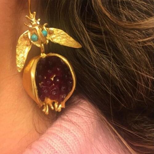 2021 Vintage Fruit Fresh Red Garnet Dangle Earrings New Style Pomegranate Earrings Fashion Jewelry For Women Gifts