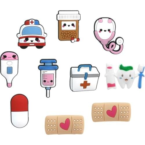 50Pcs Medical Supplies Pins PVC Badges Pill Stethoscope Brooch Accessories Icons on Backpack Decoration for Clothing Doctor Gift