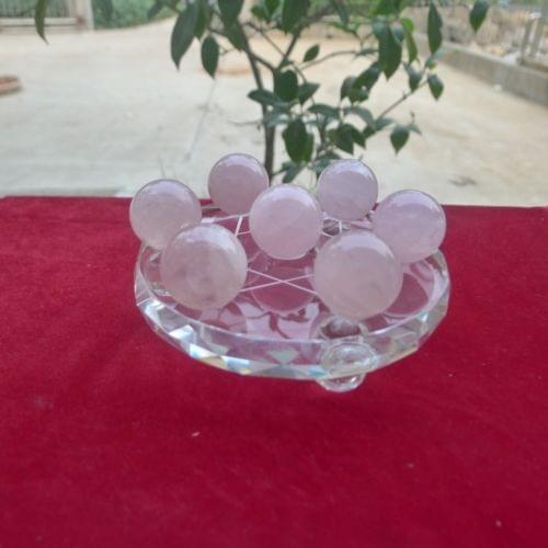 7pcs NATURAL PRETTY ROSE CRYSTAL SPHERE BALL HEALING+STAND