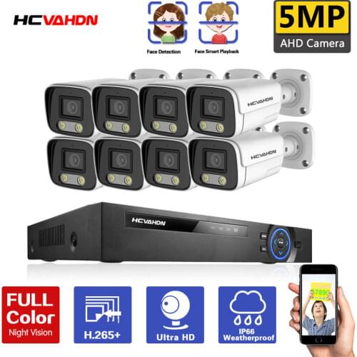 8CH H.265+ P2P DVR Outdoor Waterproof Home BNC CCTV AHD Camera Security System Kit 5MP Color Night Vision Surveillance System