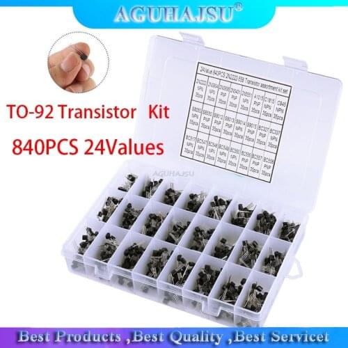 840PCS 24Values TO-92 Transistor Assortment Kit BC327 BC337 BC547 transistor 2N2222 3904 3906 C945 transistors pack