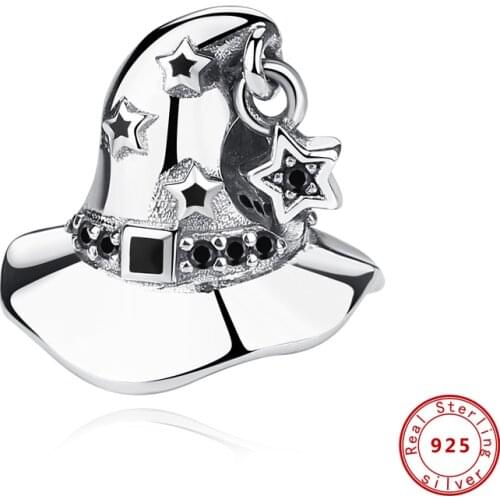 Authentic 100% 925 Sterling Silver Charms Beads Stars Wizard Hat Charm Halloween Fit Pandora Original Bracelet Women DIY Jewelry