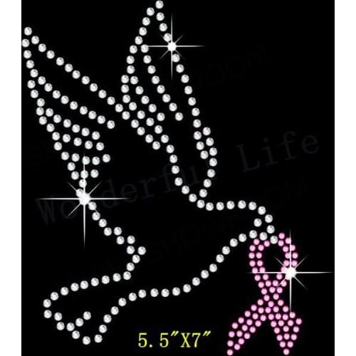 Free shipping DovVe with light pink ribbon hotfix Rhinestone Iron On Heat Transfer Motif for kids