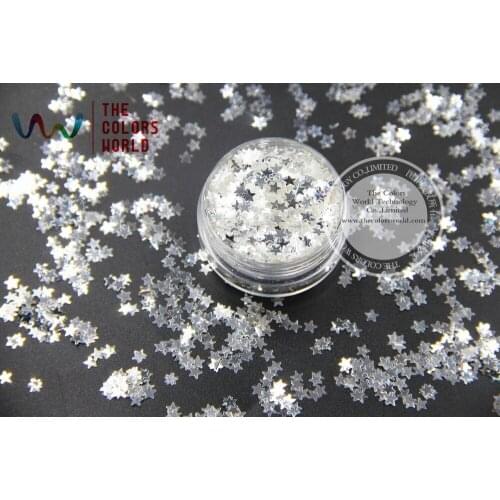 TCY001 Shinning white with silver colors Stars Shape 3MM size glitter dust for nail Art or other DIY decoration