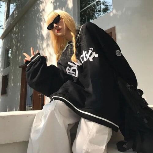 Brand Hip Hop V-neck Letter Embroidery Winter Hoodies Women All-match Oversized Sweatshirt for Teens Girls Fashion Korean Style