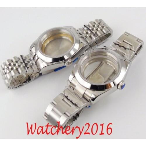 Stainless Steel Black Mechanical Men Watch Case jubilee Oyster Bracelet for NH35 NH36 Flat Saphire Glass Seeing Back Screw