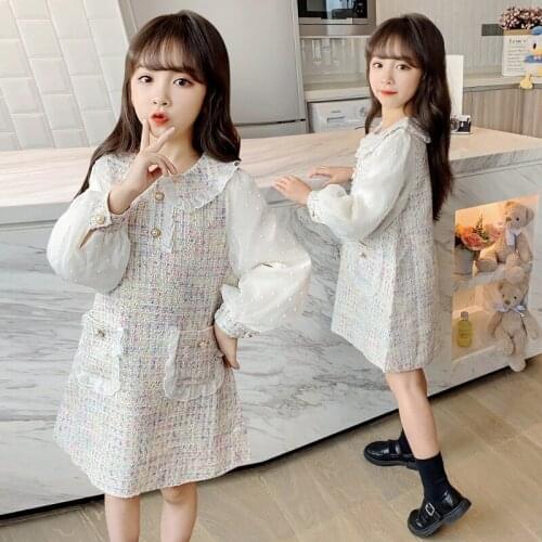 Children clothing girls spring and autumn dresses new girls small fragrance princess dress, big child doll collar princess dress