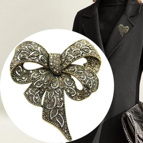 European and American fashion retro gender black rhinestone big bow brooch female winter accessories jewelry