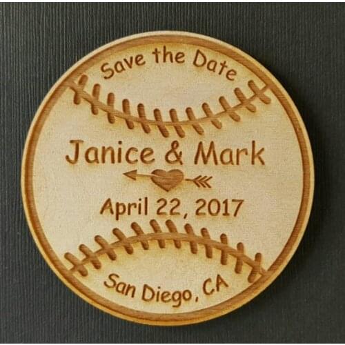 Personalized Baseball Bride Groom names wooden Wedding Save the Date Magnets engagement party favors company gifts invitations