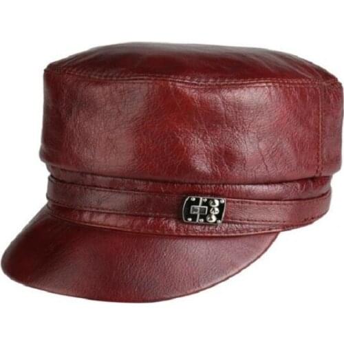 Genuine Leather Visor Hat Lovers Winter Korean Version Cowhide Cap Student Flat Top Navy Men and Women Fashionable Hats H6955