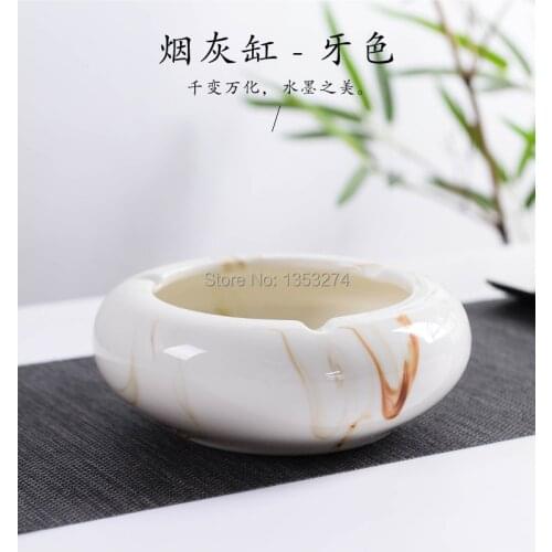 Small/medium/large size classic traditional China white Ceramic ink round ashtray for Hotel Home Office Study KTV room ashtray