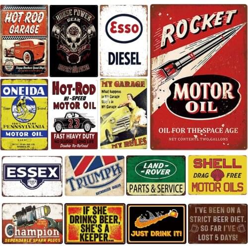 GAS Motor Oil Hot Rod Garage Metal Signs, Vintage Man Cave Posters Bar Pub Wall Decor Metal Plate