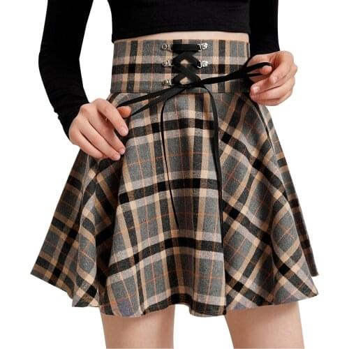 High Waist Pleated mini Skirt Women Fashion Retro Punk Plaid Print Skirt Strap Zipper Short Skirt Korean All-match Skirts jupe