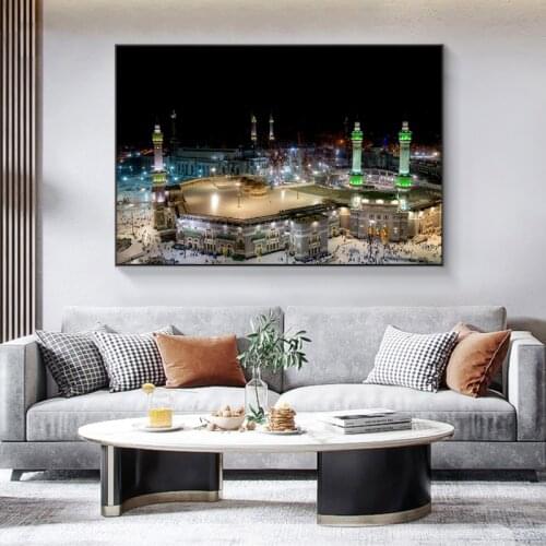 Islamic Mosque of Mecca City Night View Canvas Painting Muslim Posters and Prints Wall Art Picture for Living Room Cuadro Decor