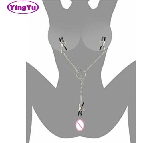 Stainless Steel Labia Clitoris Nipple Clamps With Vagina Clamps Metal Chain BDSM Bondage Restraint Sex Toys For Woman Couples