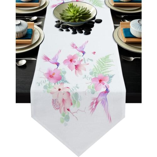 Delicate Tropical Flowers And Hummingbirds Table Runners Home Kitchen Dining Tablecloths Wedding Table Decoration Table Runner