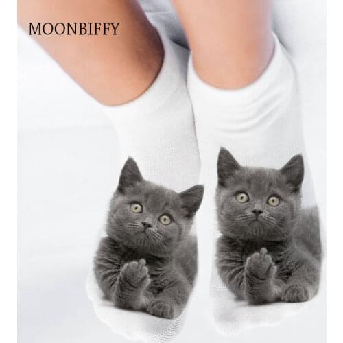 New 3D Print Funny Cute Cartoon Kitten Unisex Short Socks Creative Colorful Multiple Cat Face Happy Low Ankle For Women
