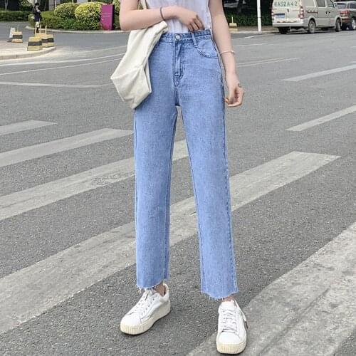 New High-waisted Straight-leg Jeans Womens Nine-point Tide Wide-leg Loose and Thin Womens All-match Denim Pants