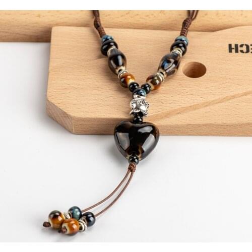 Heaert Sharp Ceramics bead Necklace for girl On sale Antique vintage ceramic beads women necklaces #IY262