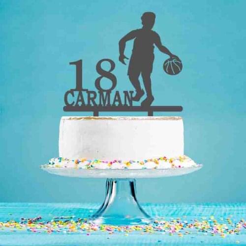 Personalized Kids Birthday Cake Topper Custom Name Age Boy Play Basketball Cake Topper For Birthday Part Cake Decoration YC034