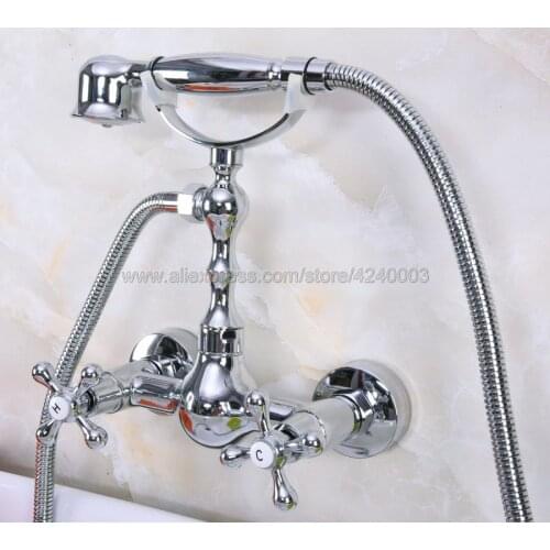Polished Chrome Bathroom Shower Faucet Bath Faucet Mixer Tap With Hand Shower Head Set Wall Mounted Kna190