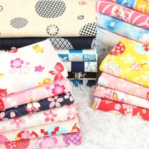 Half Meter Slub Cotton Fabric Soft Breeze Dragon Fish Flower Print Handmade DIY Bag Garment Dress Cloth 100% Cotton CR-538