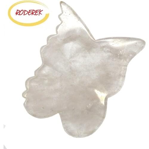 Butterfly Shape Clear Quartz Jade Gua Sha Stone Massager for Face ,Neck , Arm and Finger Massage with Different Teeth