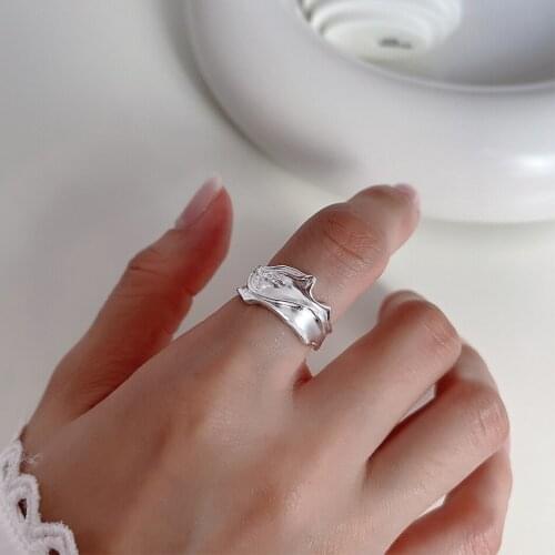 Real. Authentic S925 Sterling Irregular Melten irregular Geometric band Ring Fine Jewelry TLJ1606