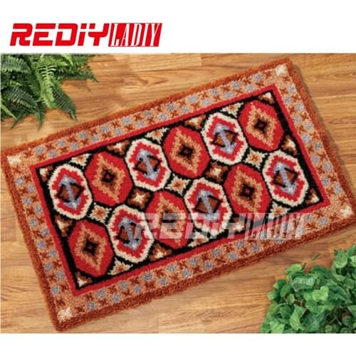 REDIY LADIY Latch Hook Rug Floor Mat Wall Tapestry African Pattern Pre-Printed Canvas Yarn Embroidery Unfinished Carpet 85x60cm