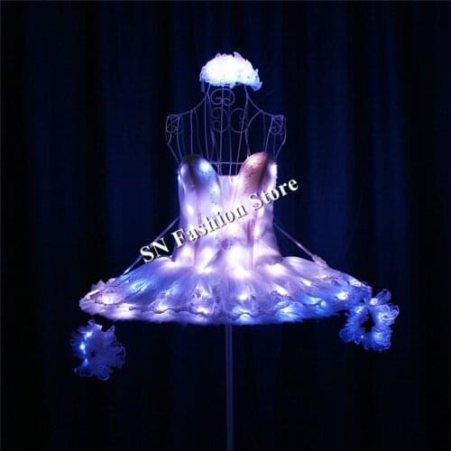 TC190-1 Ballroom dance led light costumes full color programmable ballet dresses stage show skirt colorful dj performance clothe