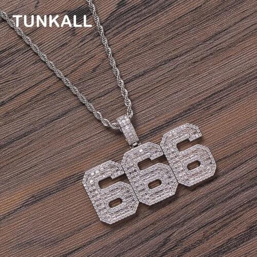 TUNKALL Custom Numbers New Bling Bling Pendants Mens Mirco Pave Prong Setting Zircon Hip Hop Necklace Jewelry CP16