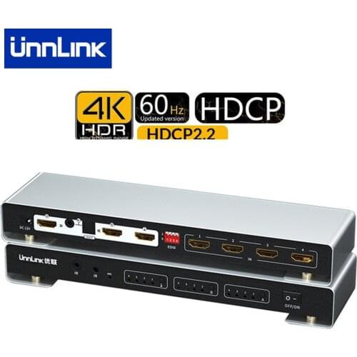 Unnlink 4K 60Hz HDMI-compatible 2.0 Switch Matrix 4 In 2 Out HDR HDCP2.2 Audio Extractor for TV PS4 xbox