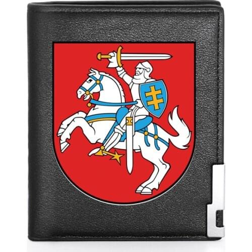 Vintage Lithuania Knight Design Printing Mens Wallet Leather Purse For Men Credit Card Holder Short Male Slim Coin Money Bags