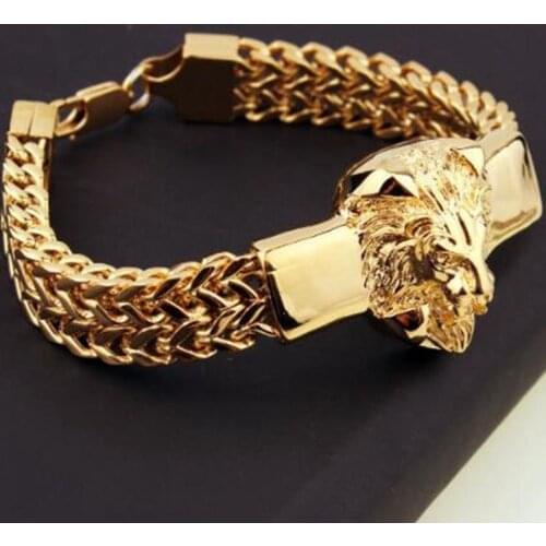 Domineering Lion Gold Color Stainless Steel Bracelet for Men Trendy Jewelry Punk Bracelet