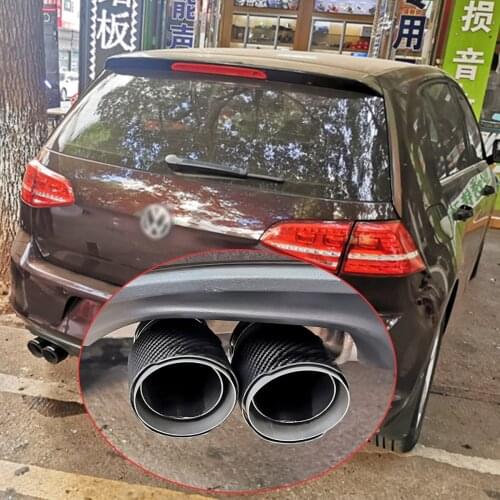 High Grade Carbon Fiber+Stainless Steel Tail Exhaust Pipe Straight Muffler Edge End Tips Fit For VW VolksWagen Golf 7
